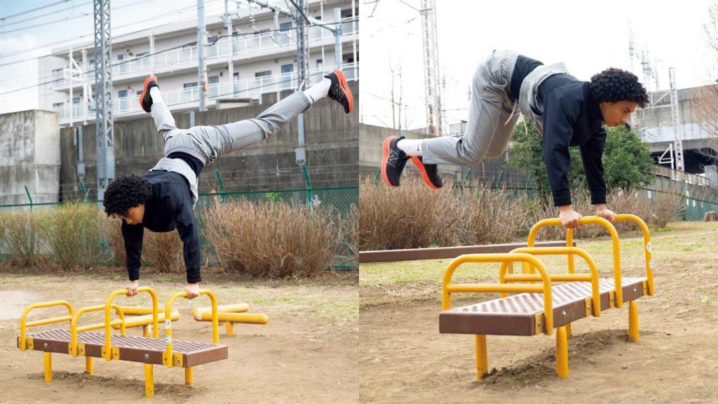 手すりつきベンチで腕・肩を鍛える3種目｜公園ギアの活用アイデア