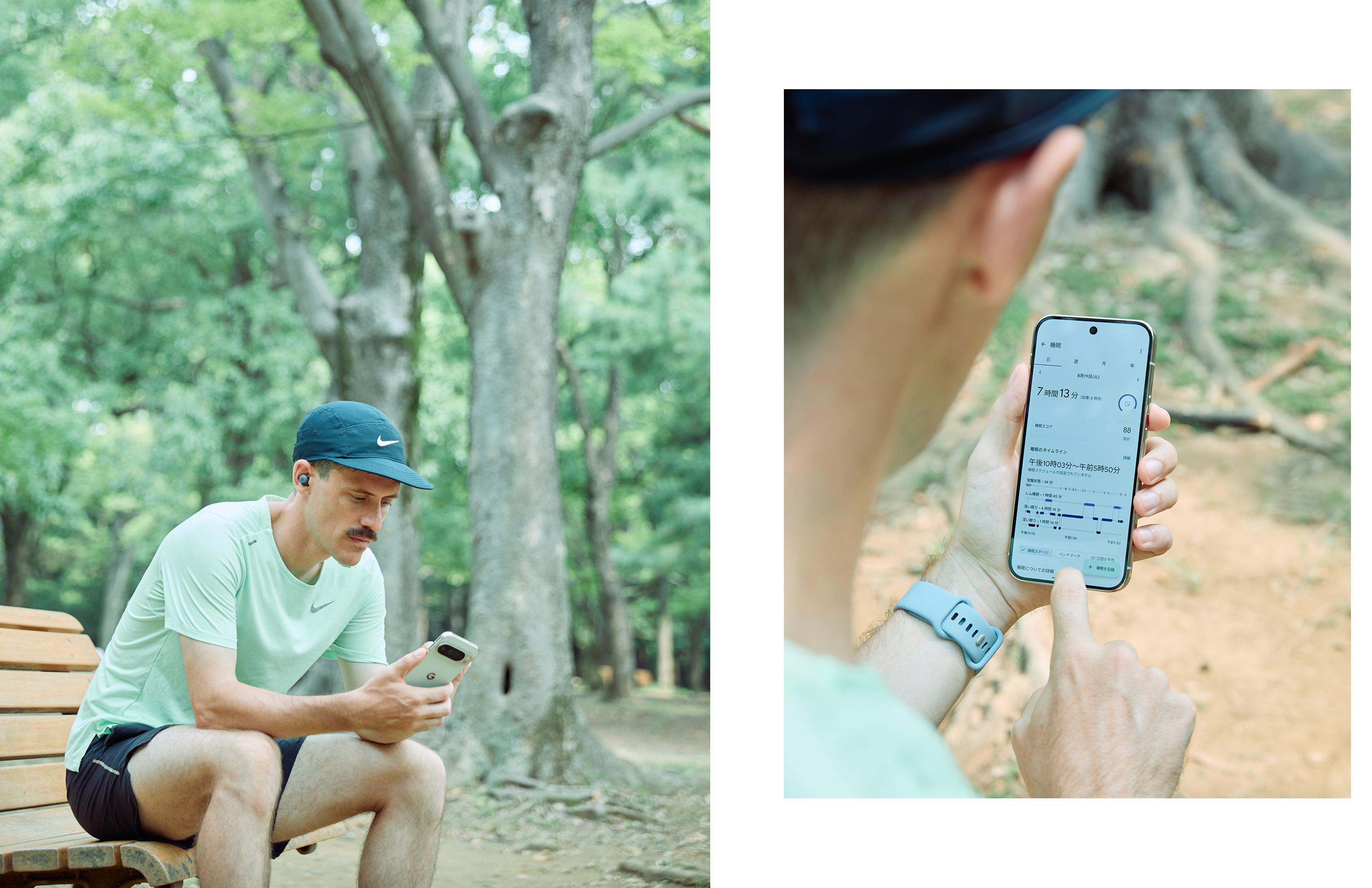 《Google Pixel Watch 4》によって計測したデータを「Fitbit」アプリが記録・分析。毎日の睡眠スコアやエナジースコアを詳細に確認することができる。