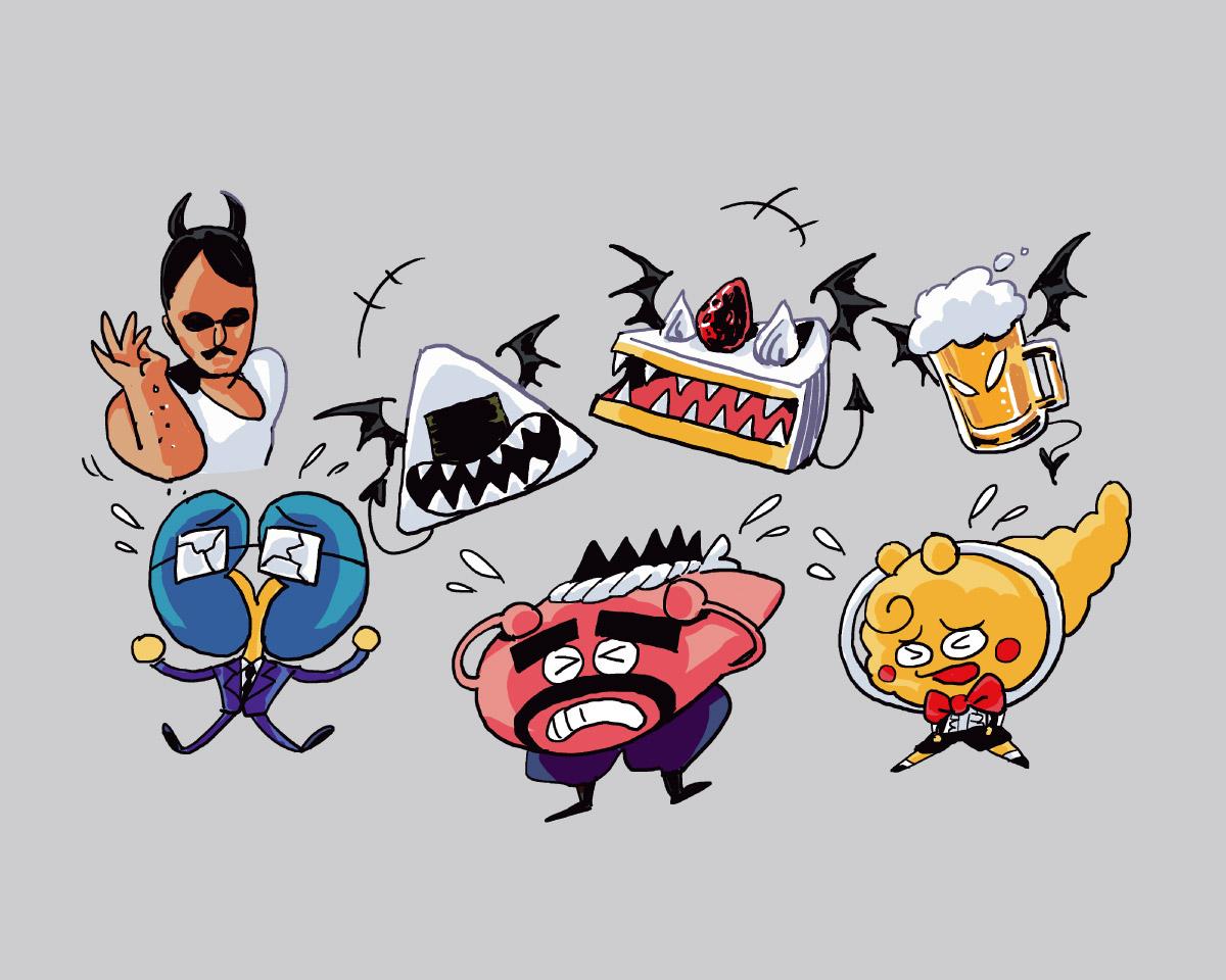 肝臓腎臓膵臓のイラストが悪魔の囁きに脅かされているイラスト