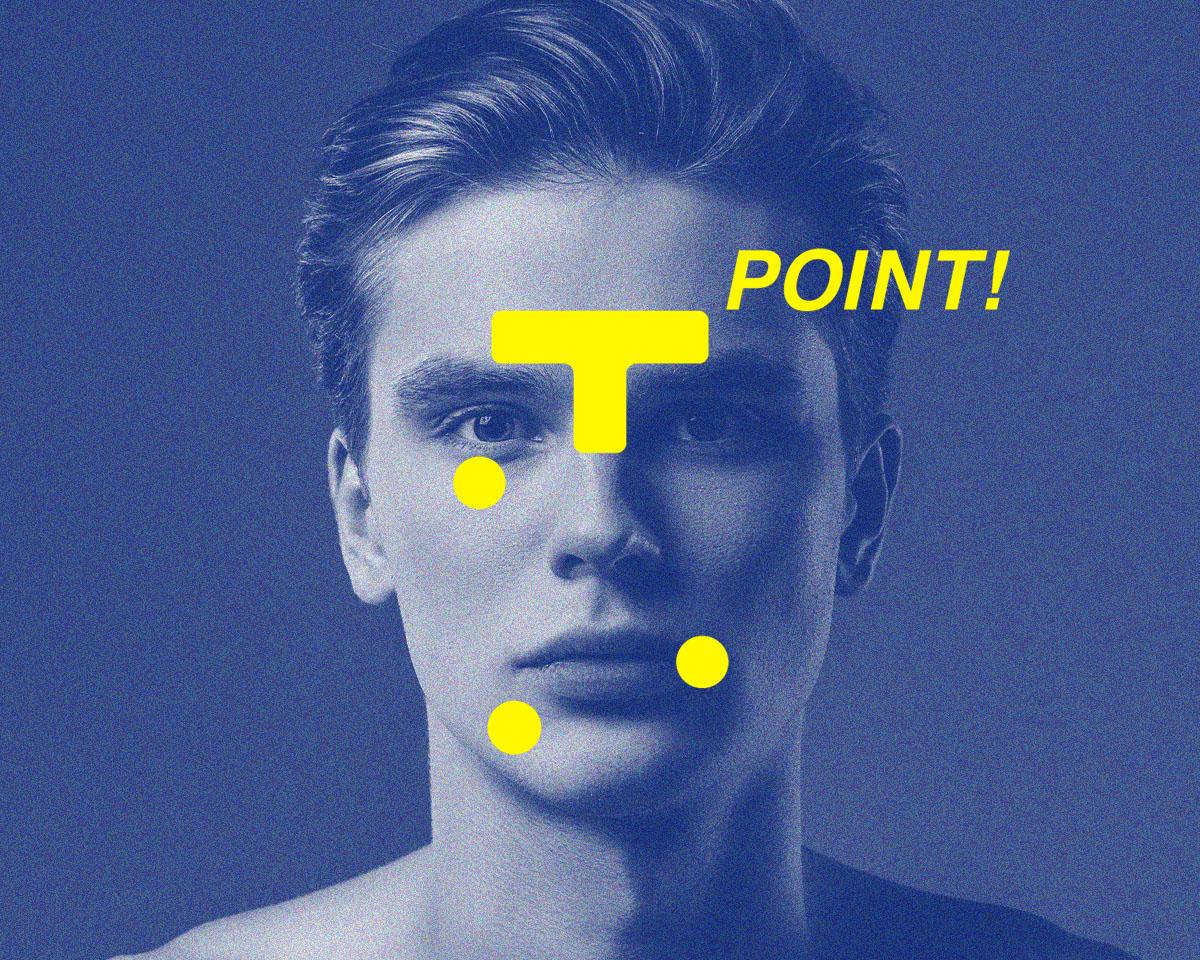 男性の写真にポイントがついている＿T字ライン・目の下・口角・顎