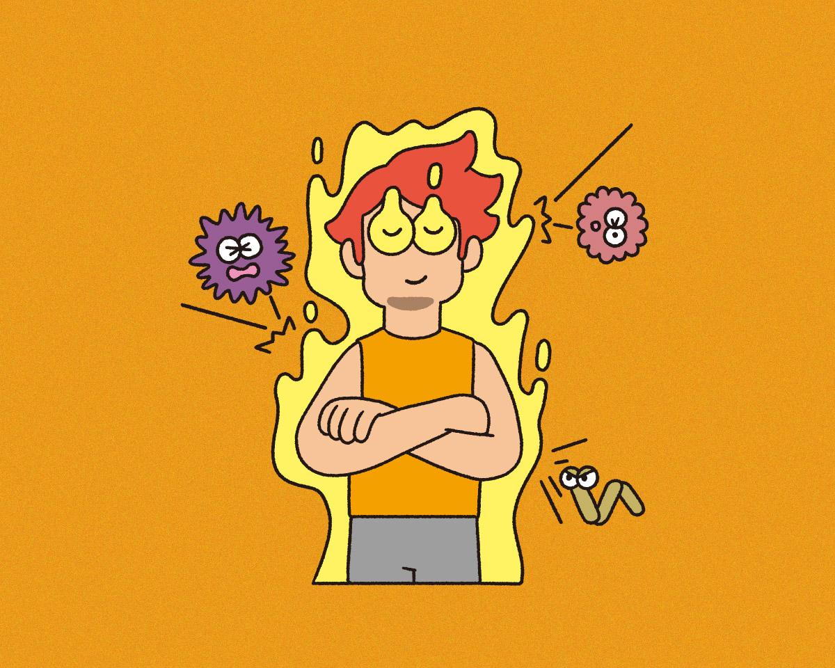 ウイルスを跳ね返している男性のイラスト
