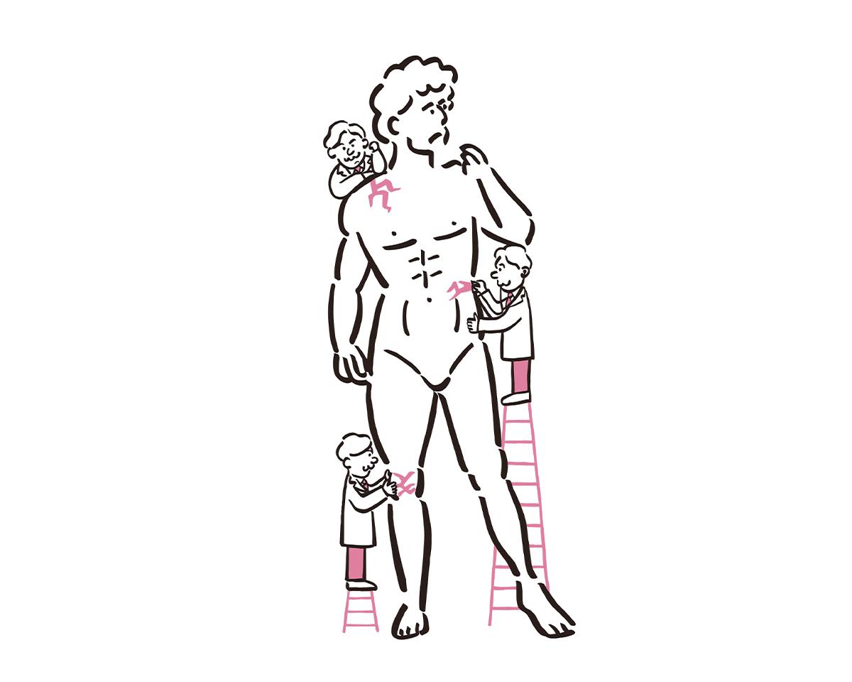 ダビデ像風のイラストに肩・腰・膝のポイントされている