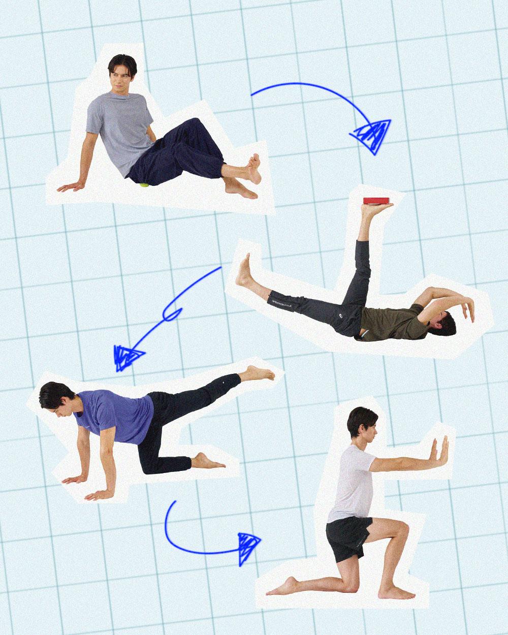 股関節のトレーニングを4ステップで取り組んでいる男性