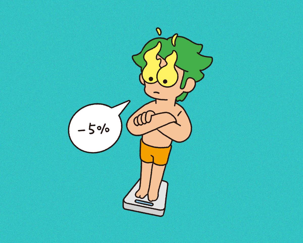 体重計に乗った男性のイラスト