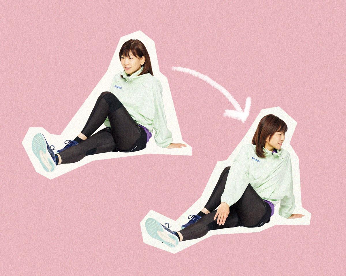 高橋尚子さんがストレッチをしている様子