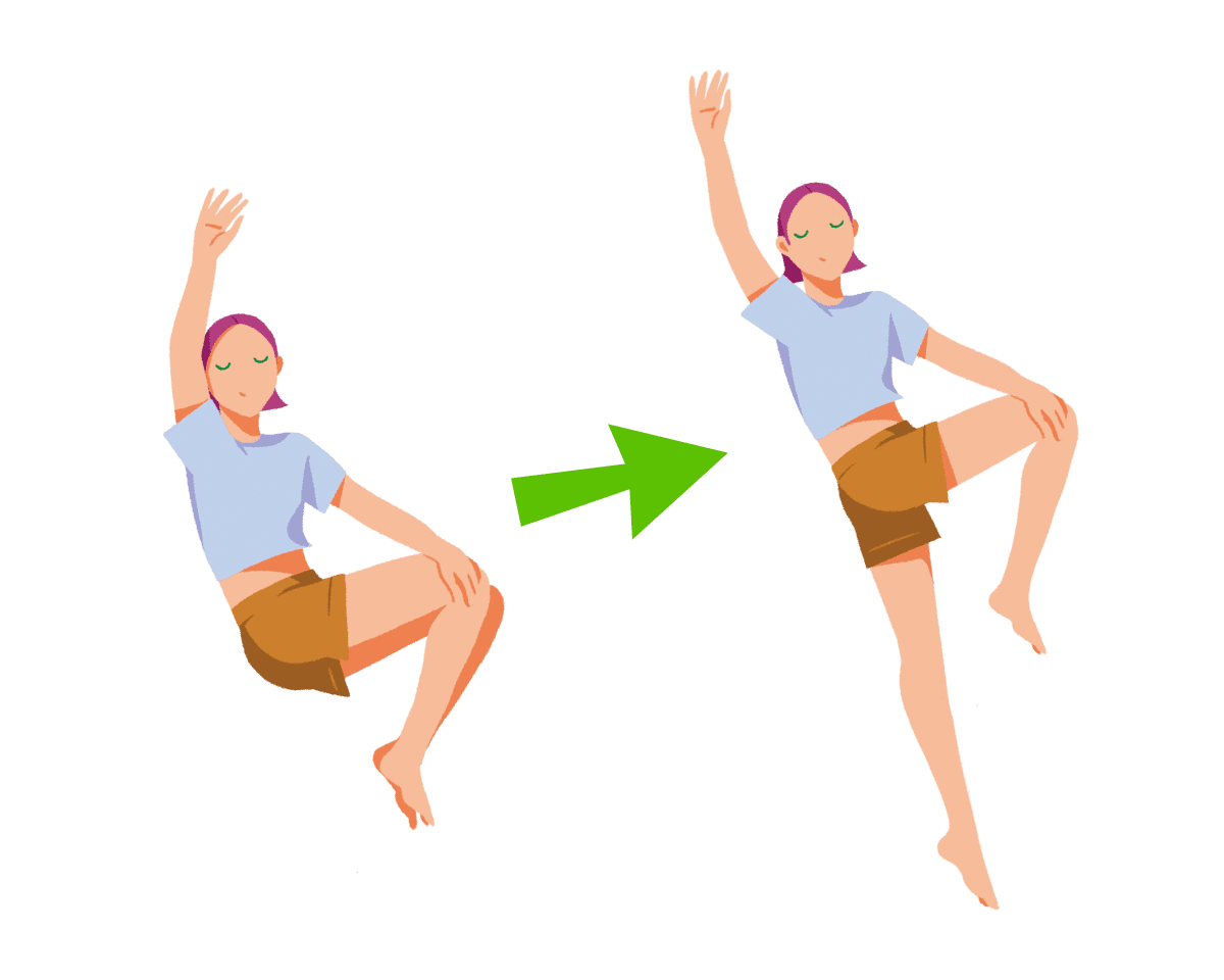 寝転がりながらねじるストレッチをするイラスト