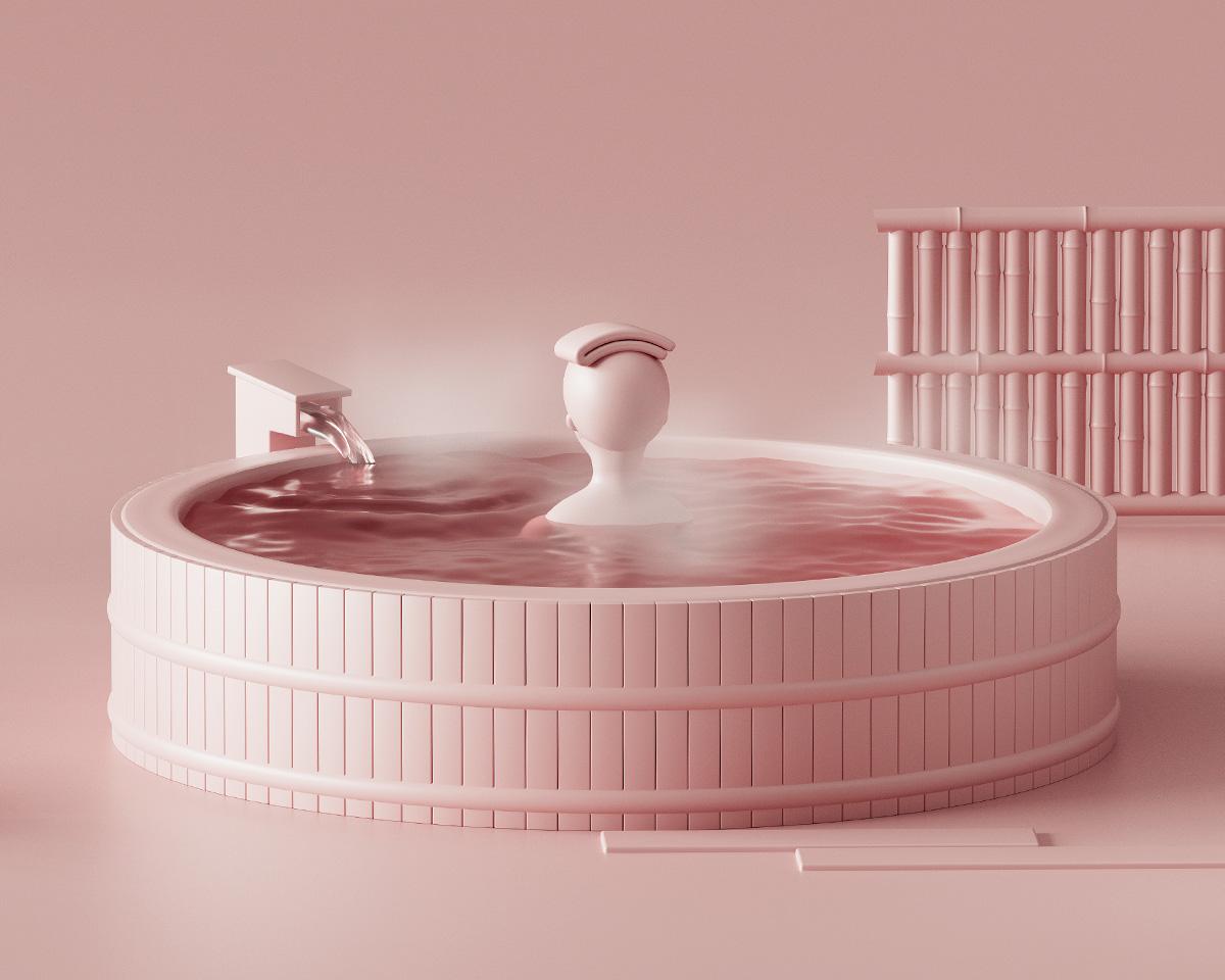 温泉に入浴しているイラスト