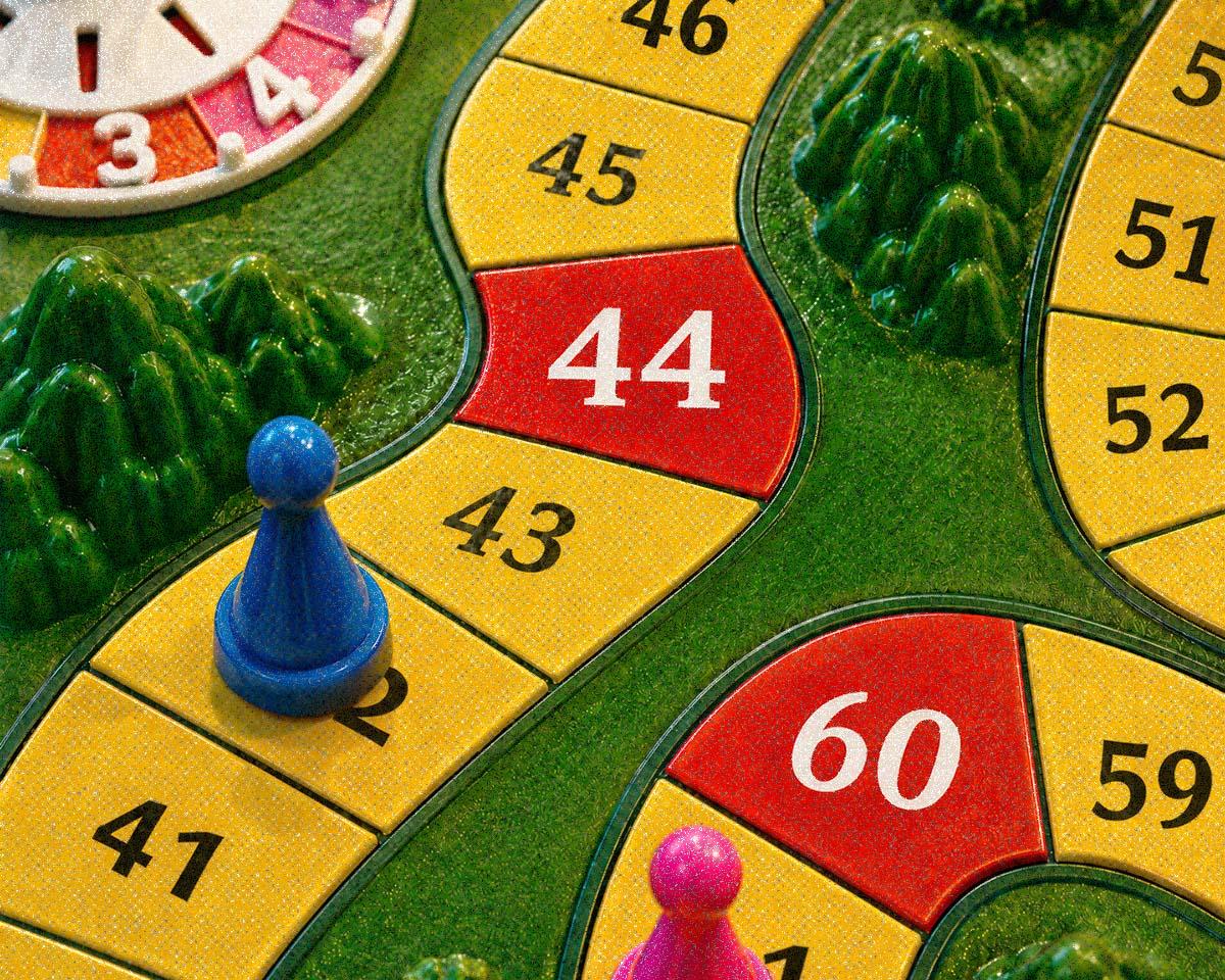 人生ゲームのボードで44・60が赤く強調している様子