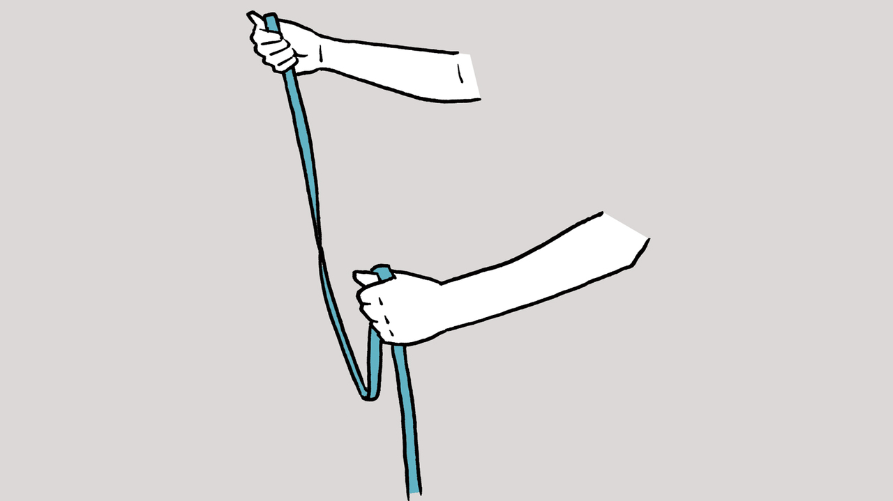 左手でリードの真ん中あたりを、杖を持つように握る。