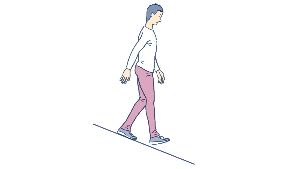 坂道を下るときに後ろの脚に体重がかかると太腿の筋肉がエキセンの刺激を受ける