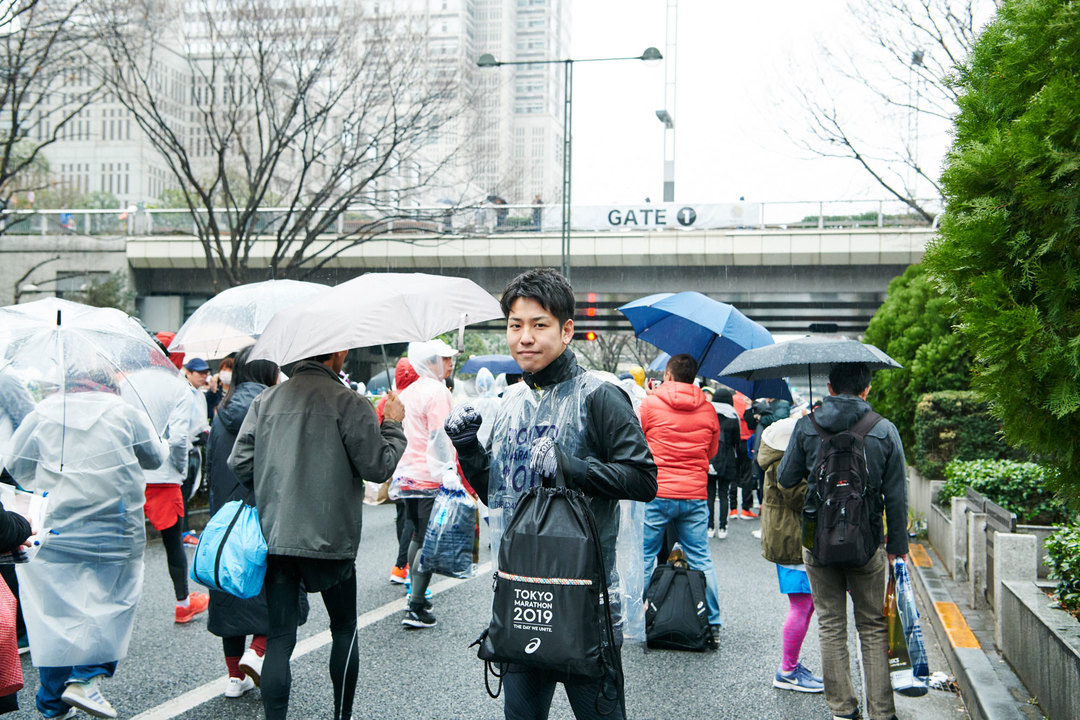 東京マラソン2019、出走前の『ターザン』編集部員ムラタの様子