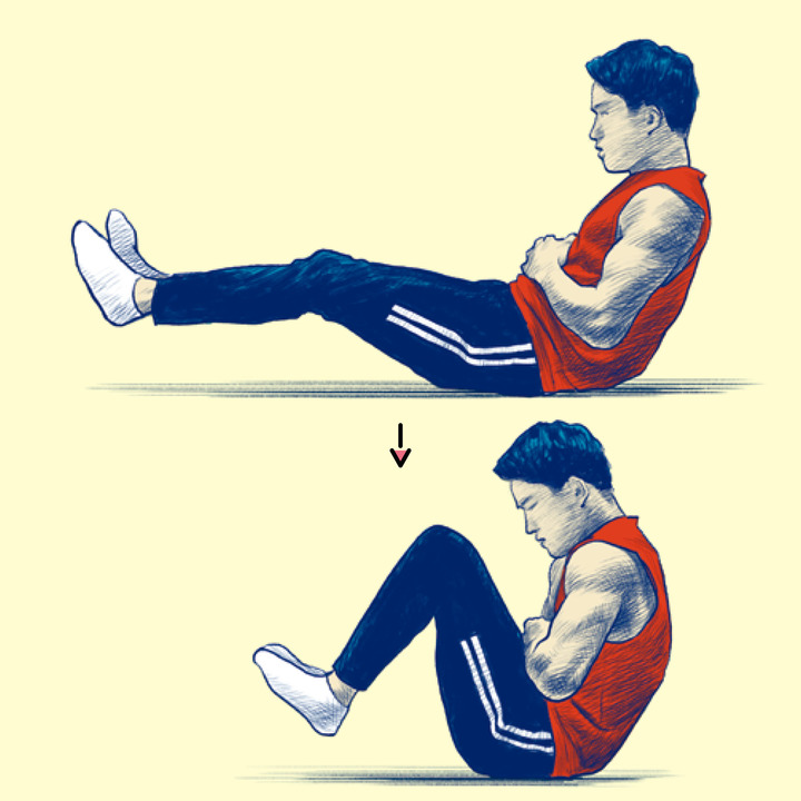 腹筋の力だけで脚を動かす。
