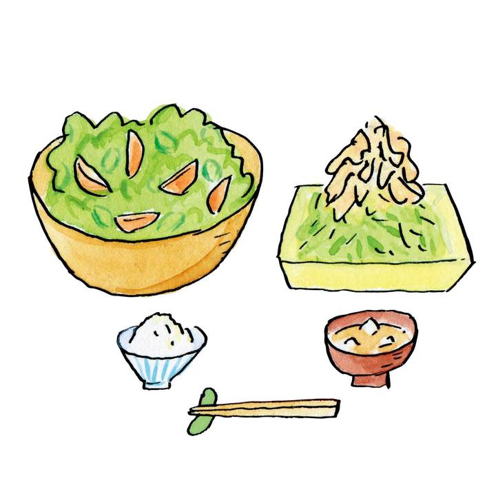 ご飯は小鉢に、主菜は副菜の、副菜を主菜の皿に盛る。