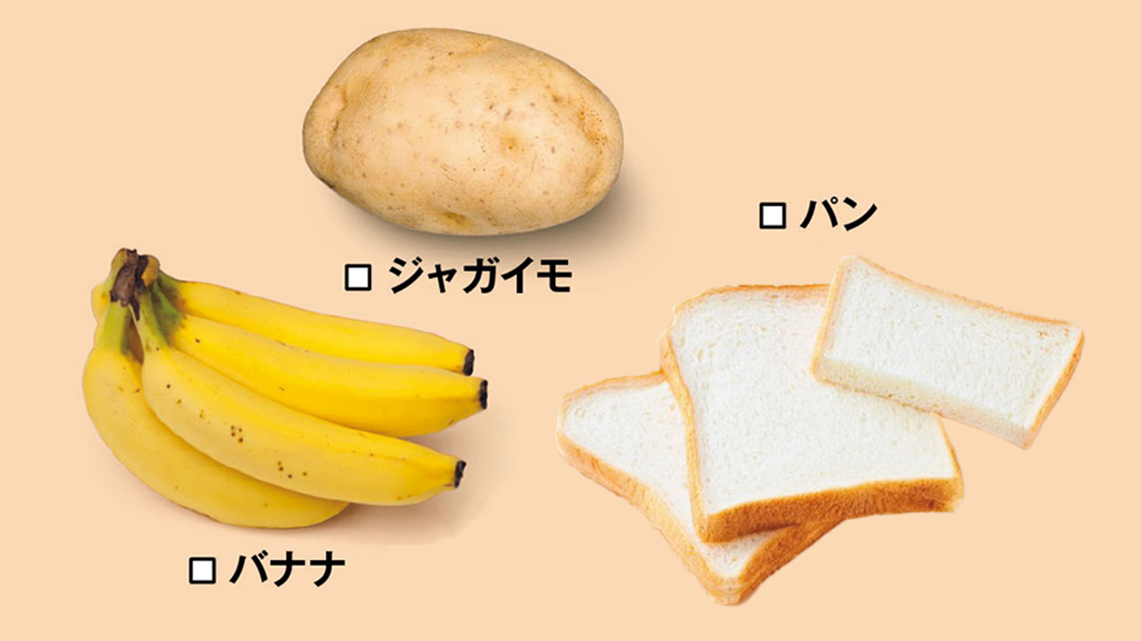 バナナ、じゃがいも、食パン