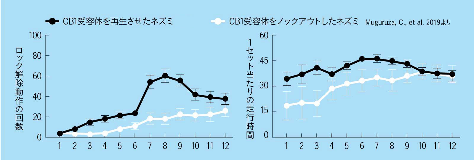 CB1受容体の働きで、ネズミのやる気が2倍に！ グラフ