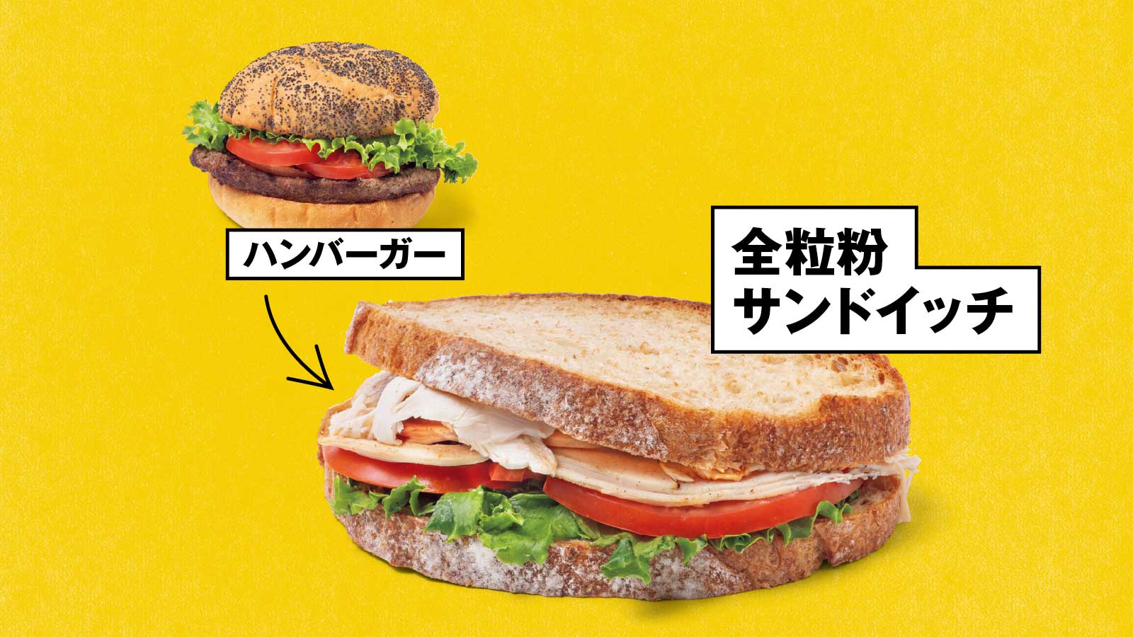 ハンバーガー→全粒粉サンドイッチ