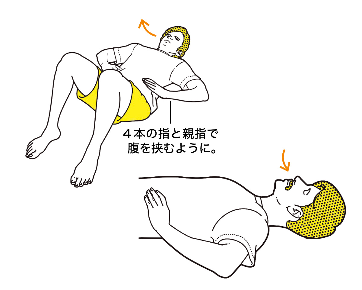 横隔膜を収縮させる。お腹を膨らませる。