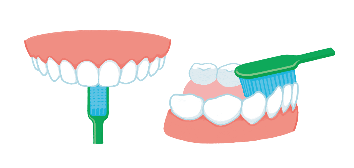 ブラシの前後を使いはの裏側を磨く図
