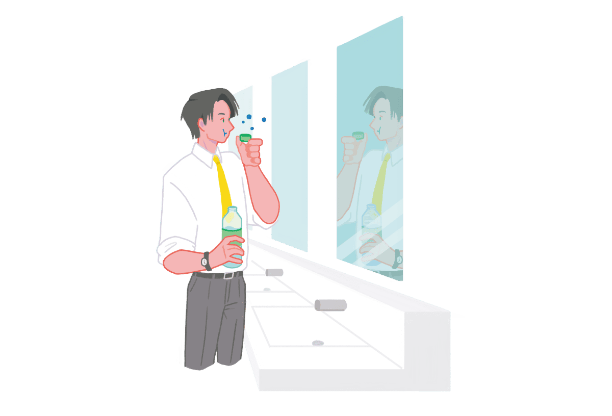 口を濯ぐ男性のイラスト
