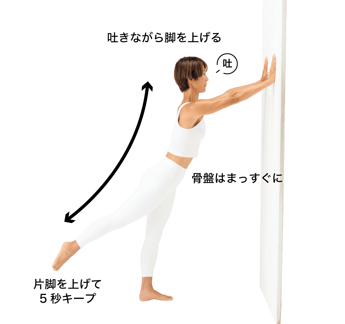 ウォールプランク（脚を交互に上げる×８〜10セット）