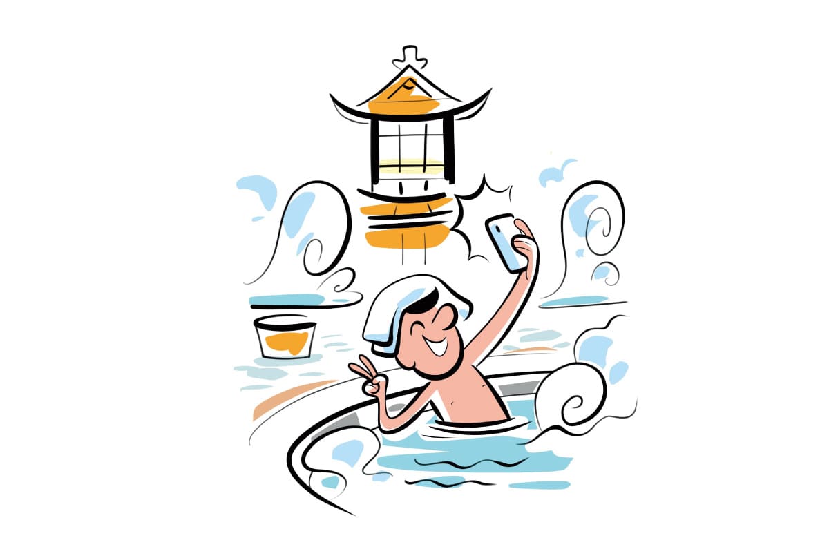 スマホを持ち込むイラスト