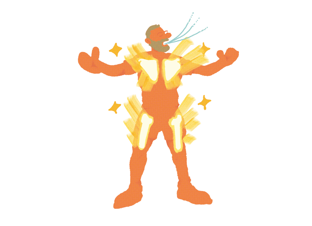 男性が腹圧をアップさせてパワーがみなぎるイラスト