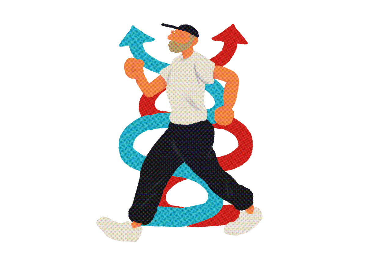 ファシワを使い生き生きと歩いている男性