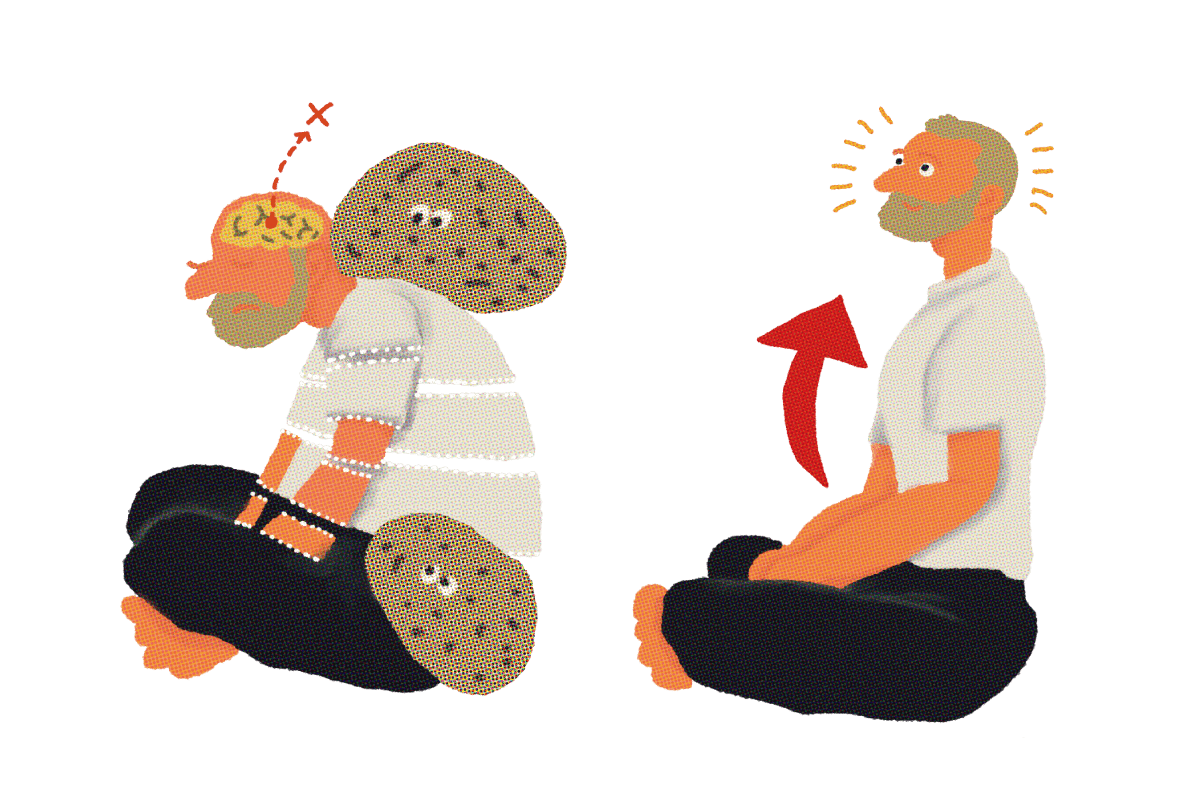 正しい姿勢と猫背で背骨が曲がっているイラスト