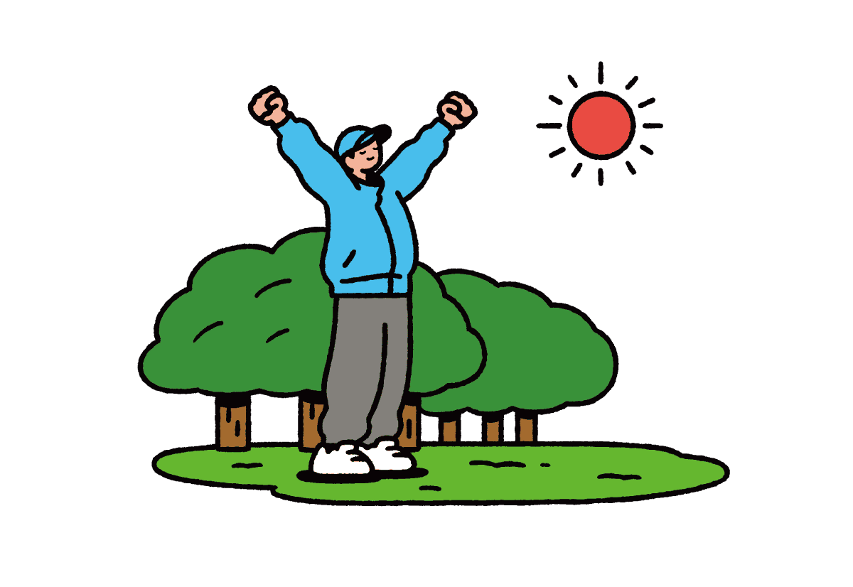 朝に両手をあげている男性のイラスト