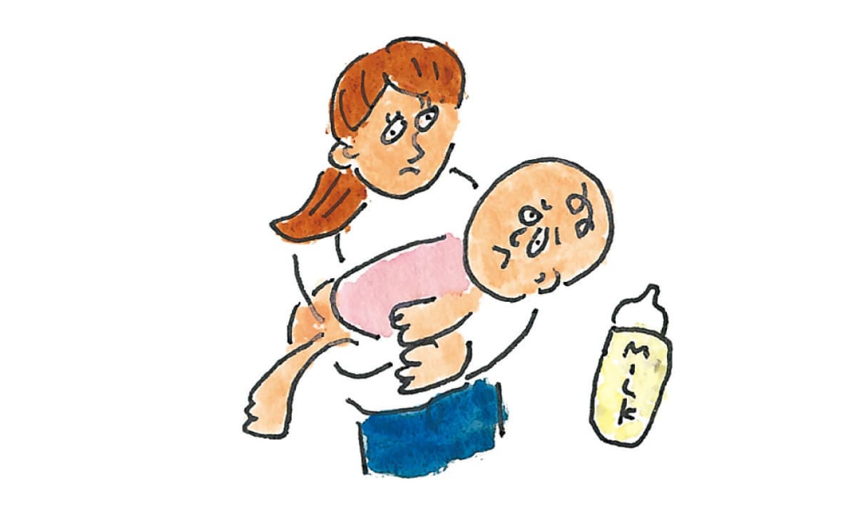 赤ちゃんを横抱きしている情勢のイラスト