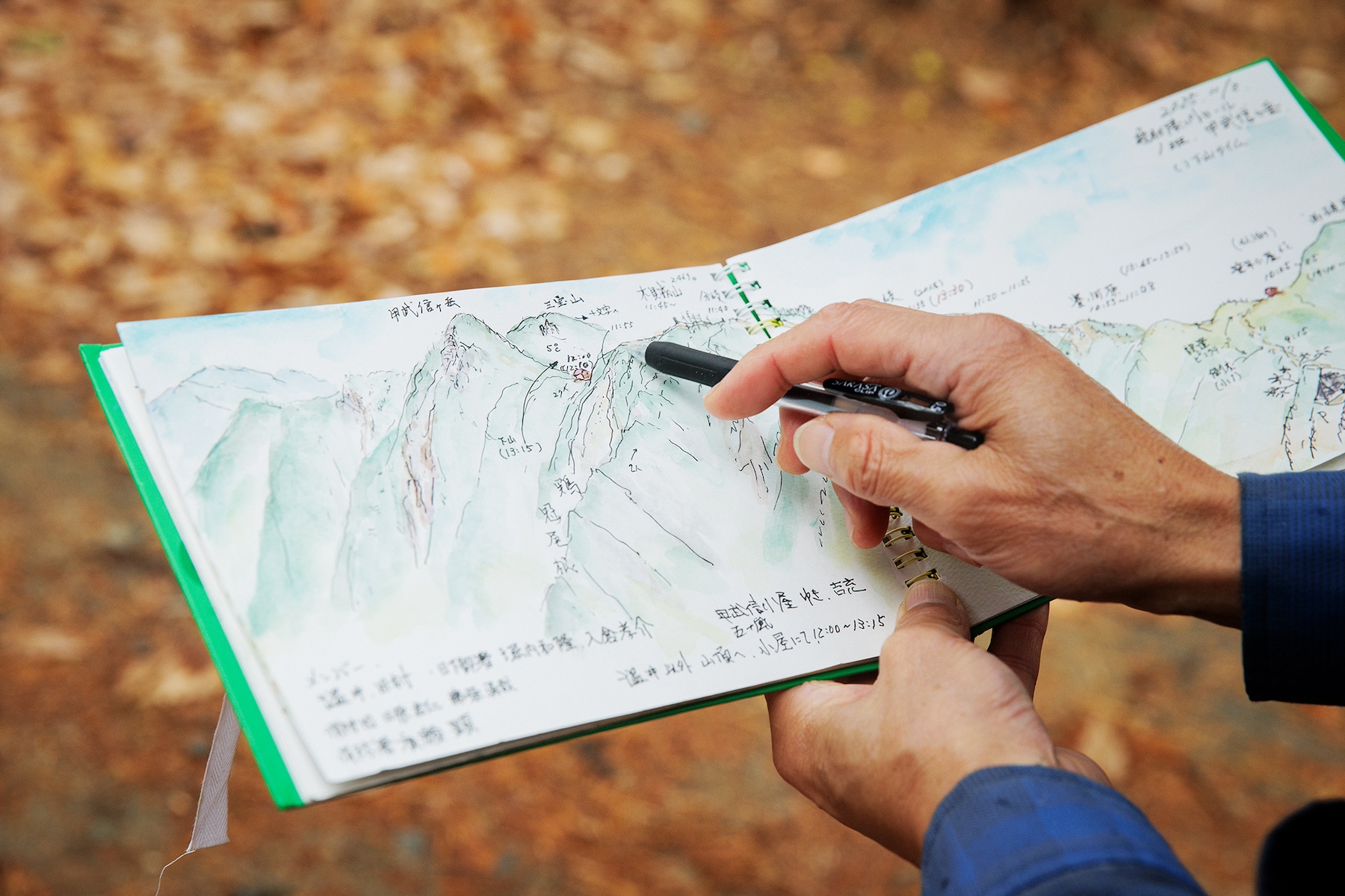 温井さんが書いた、甲武信ヶ岳近郊の山々のスケッチ。