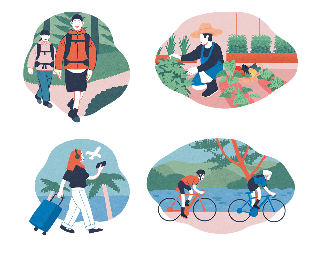 登山・農作業・旅行・サイクリングのイラスト