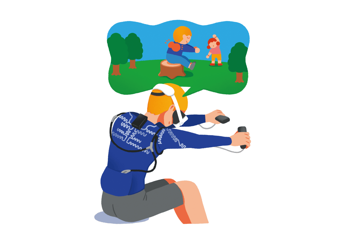 遠隔XRでリハビリしているイラスト