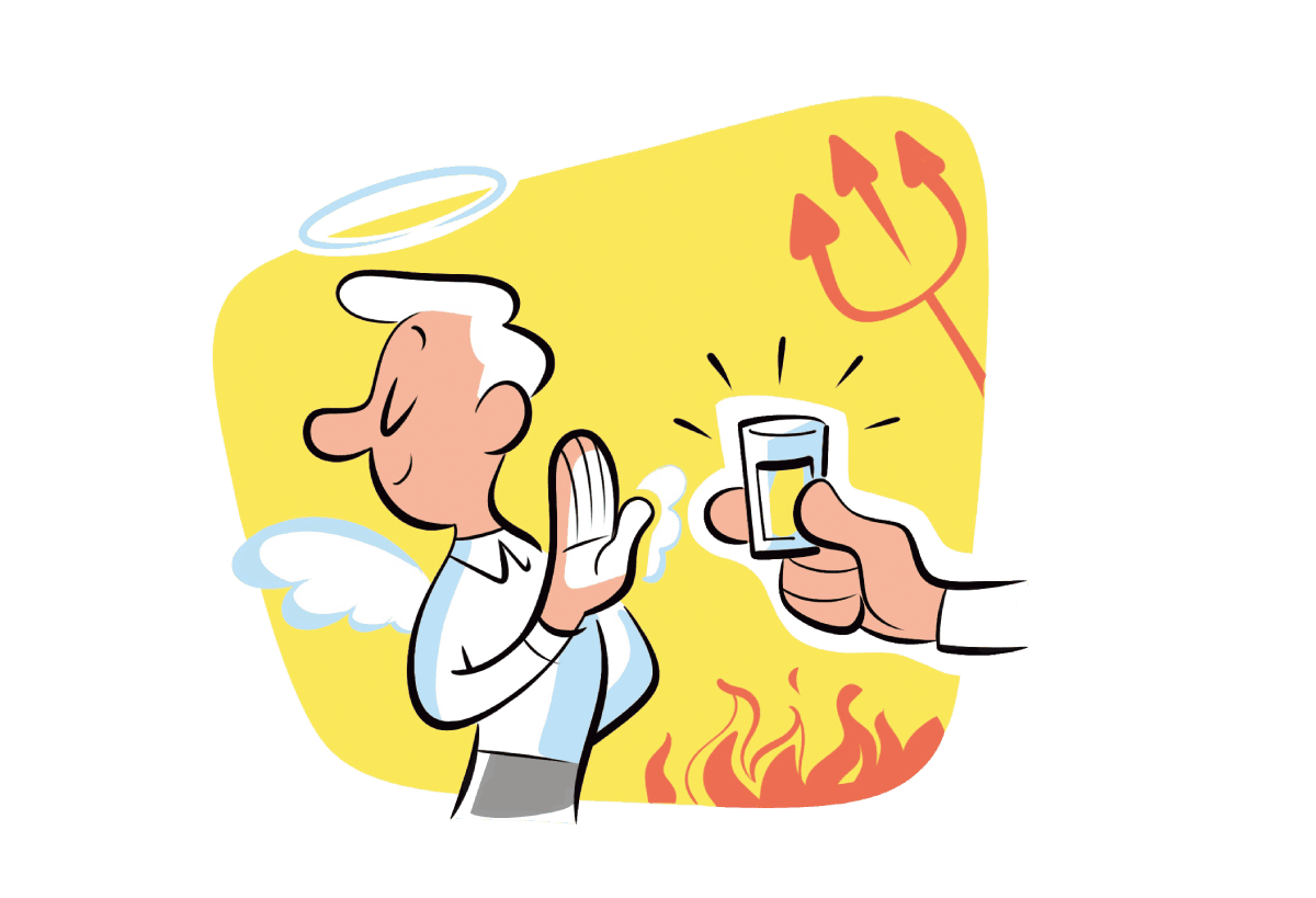 お酒を明るく断る男性のイラスト