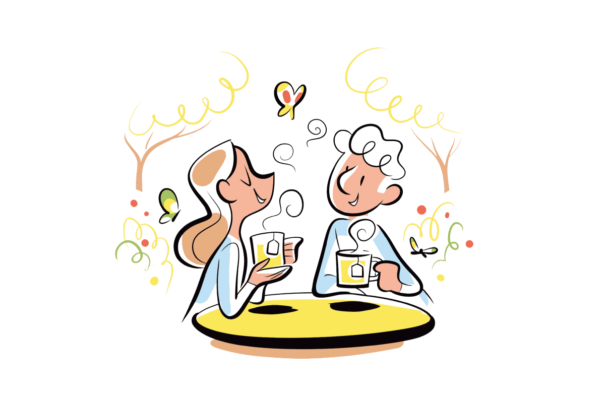 緑茶を飲んでいるカップルのイラスト