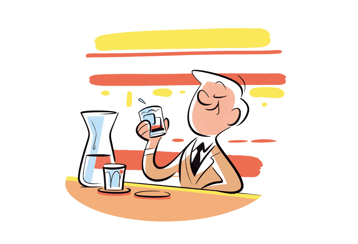 お酒を飲むグラスの横にチェイサーのイラスト