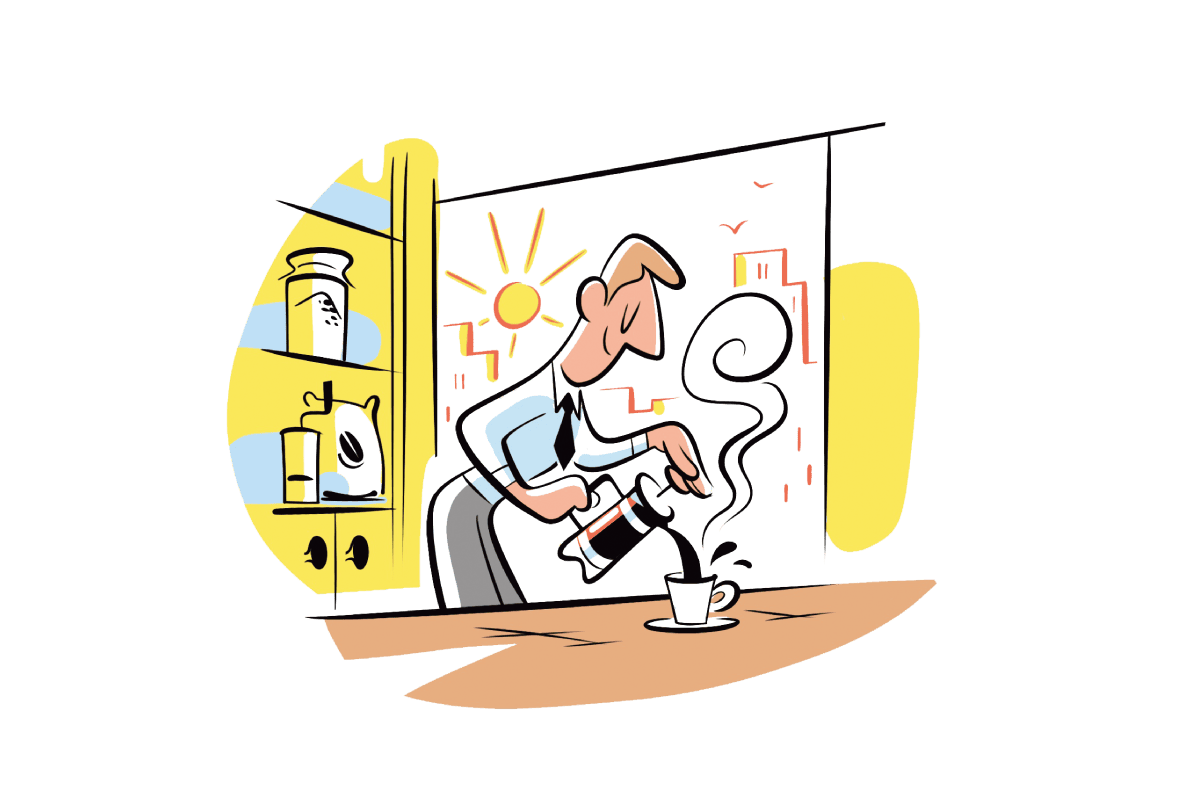 コーヒーを朝淹れているイラスト