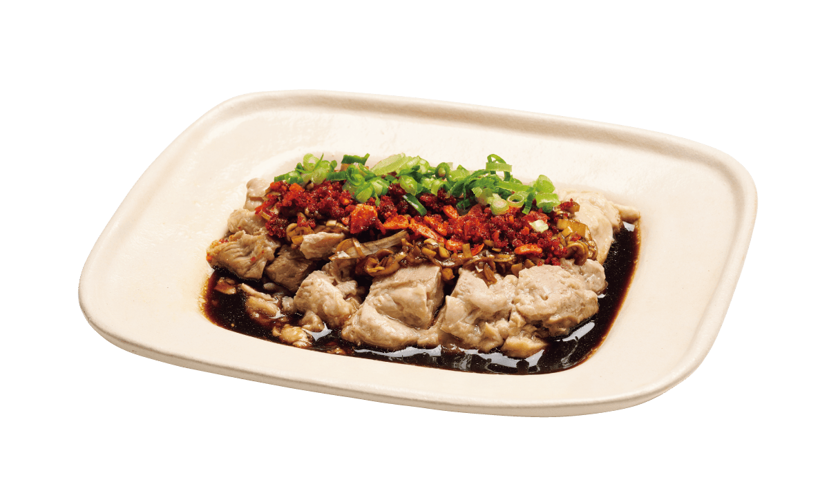 レンチン蒸し鶏の黒酢香味だれ