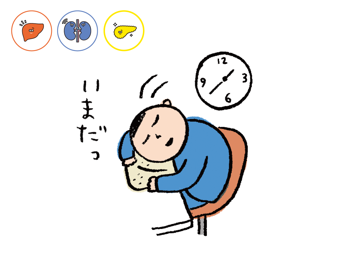 デスクでお昼寝をしているイラスト