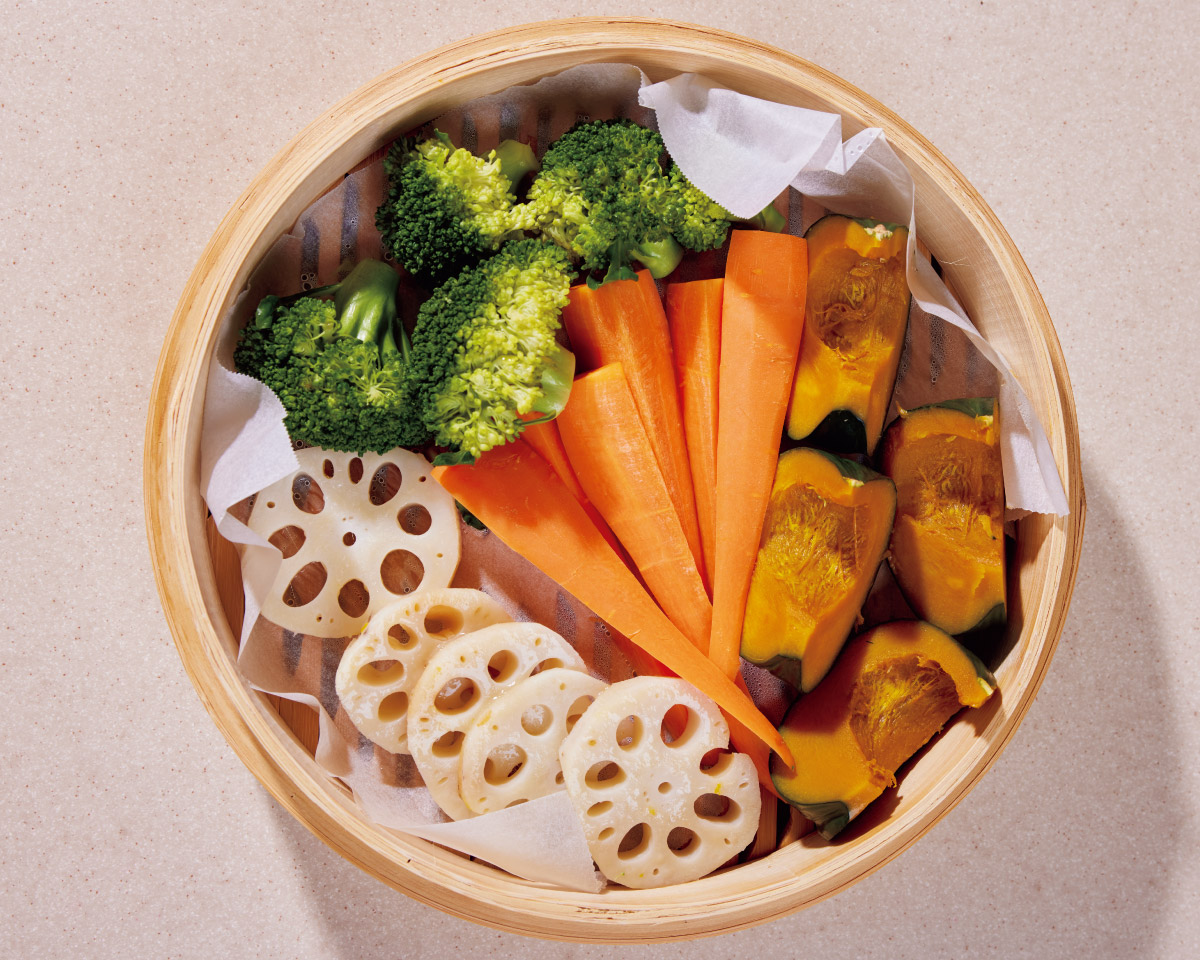 せいろに入れた温野菜