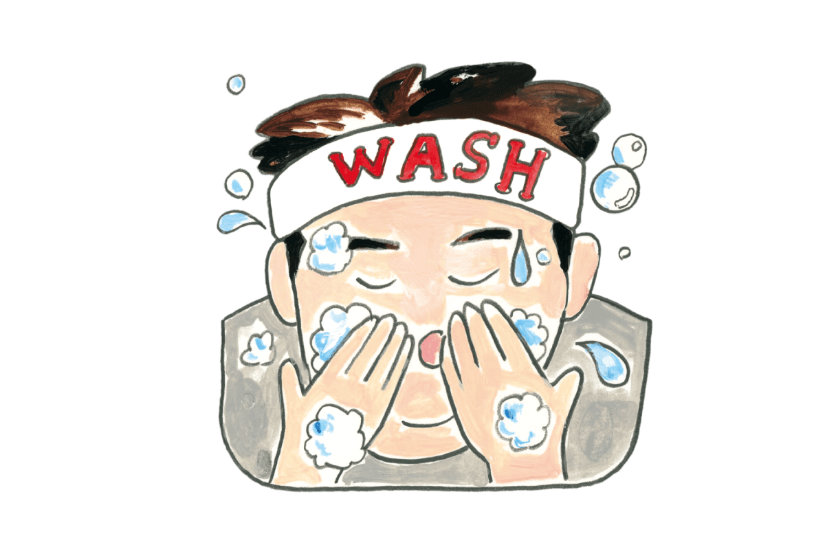 乾杯前に洗顔しているイラスト