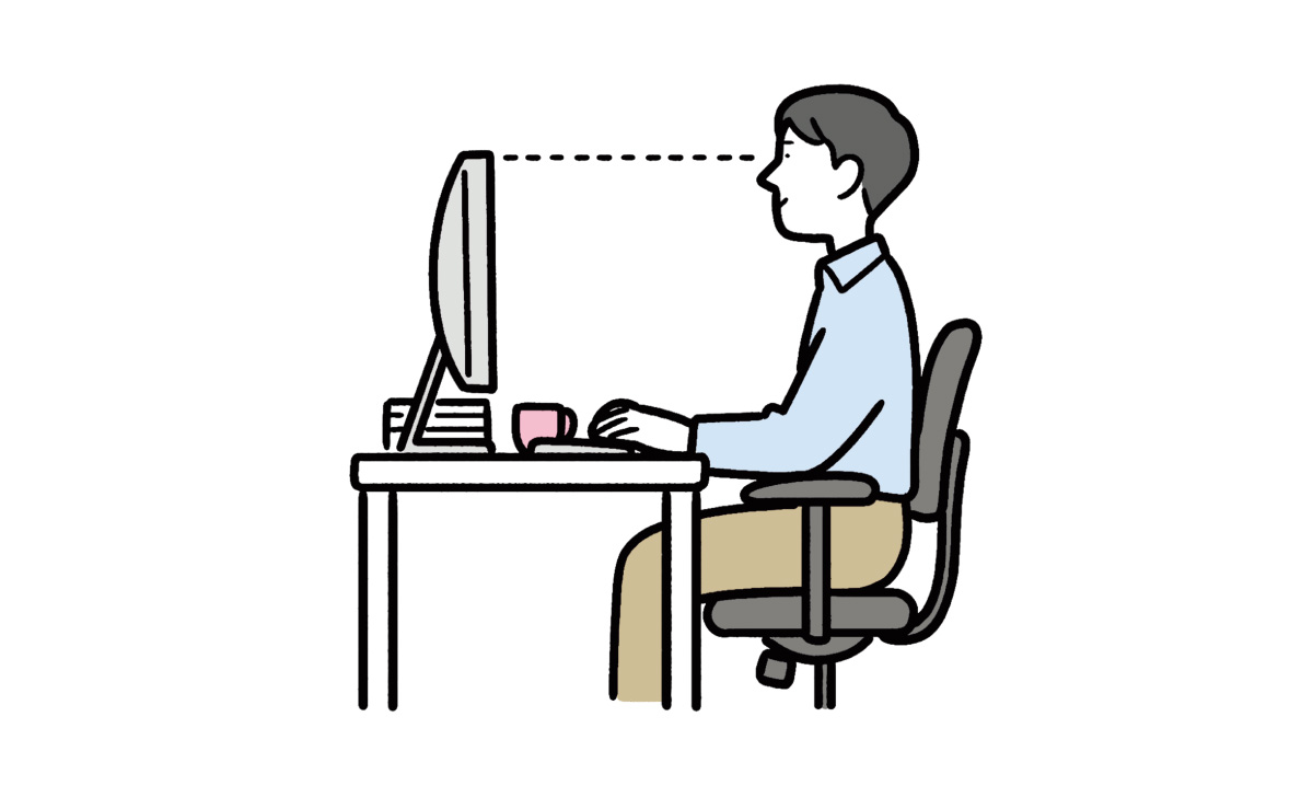 PC設定は目線の高さにしている男性のイラスト