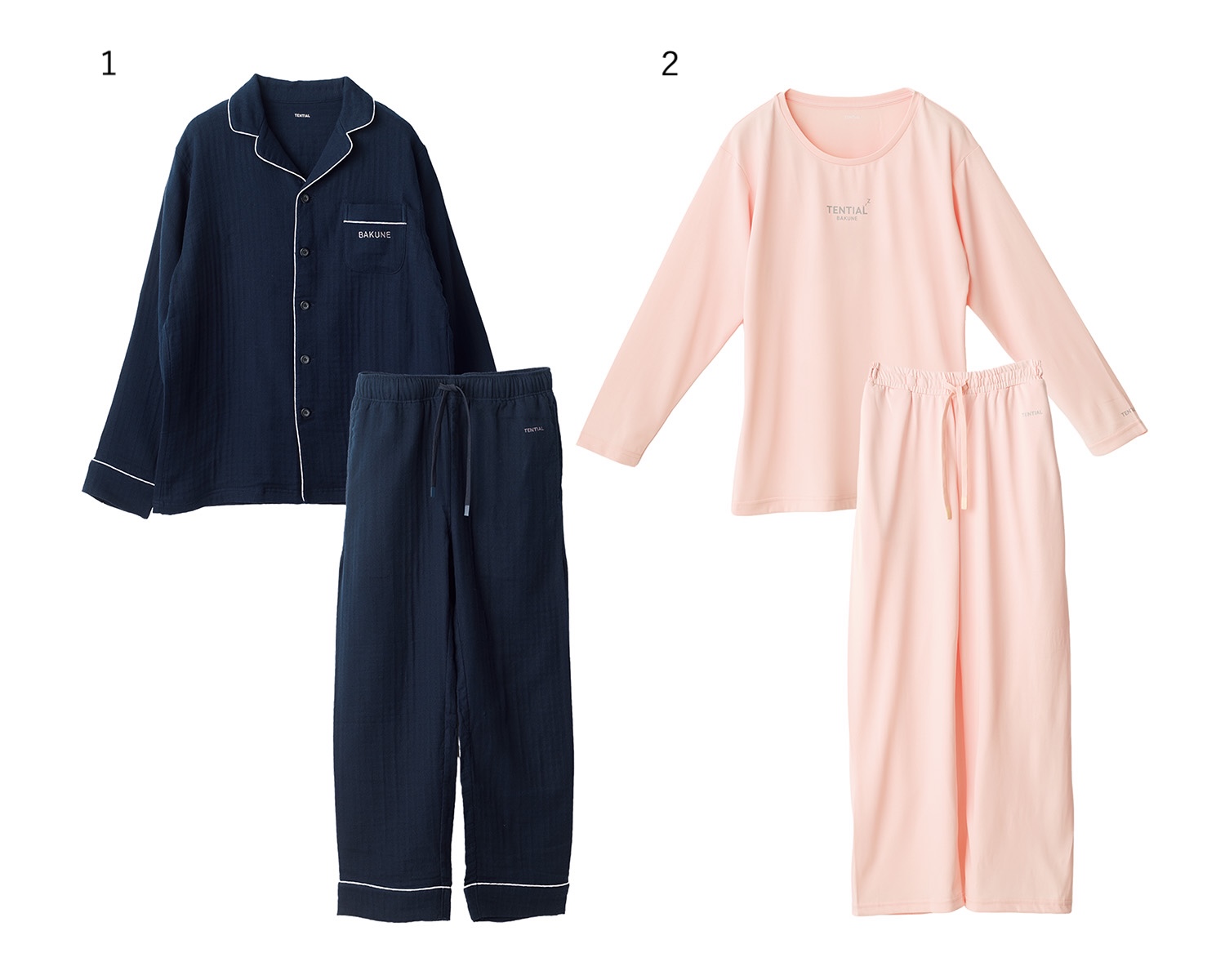 左：《BAKUNE パジャマ ガーゼ ユニセックス》、右《BAKUNE Dry Women’s》