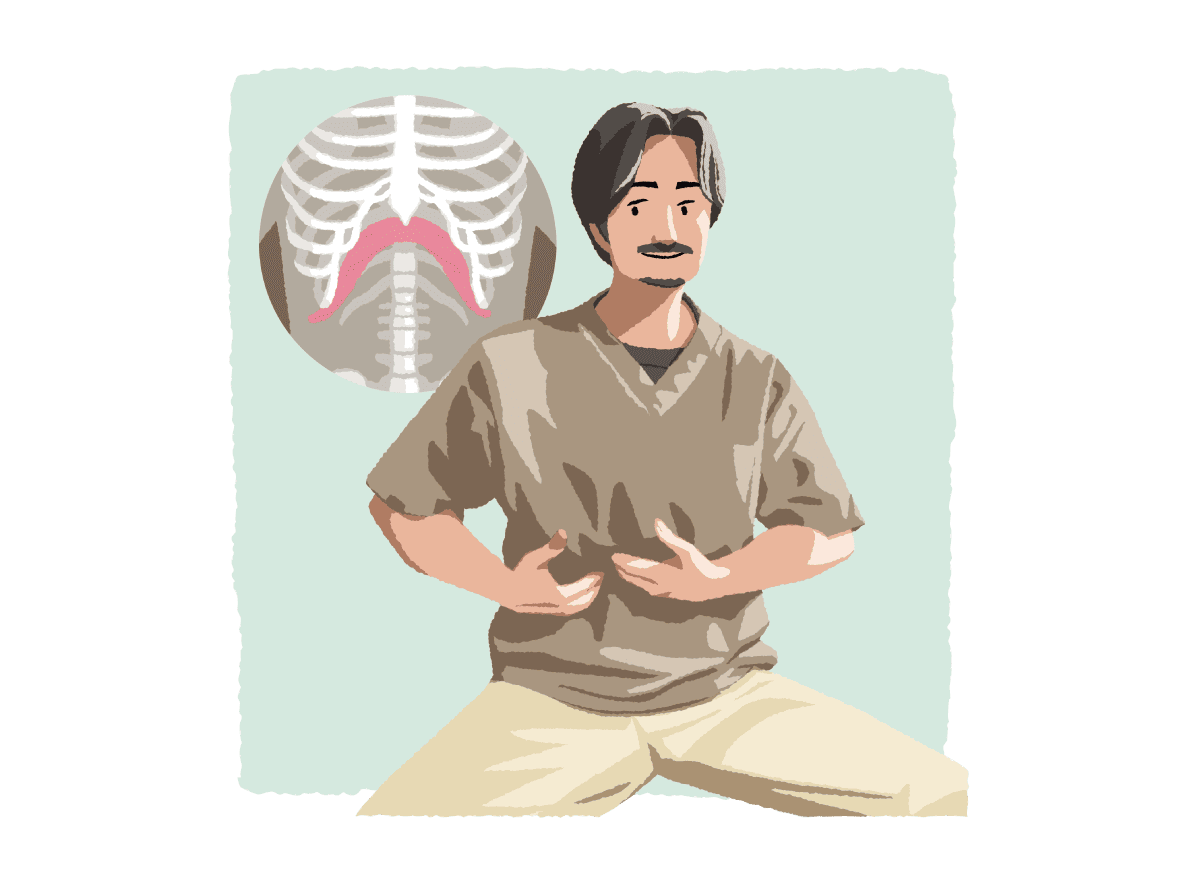 隙あらば肋骨下を揉んで緊張を解くイラスト