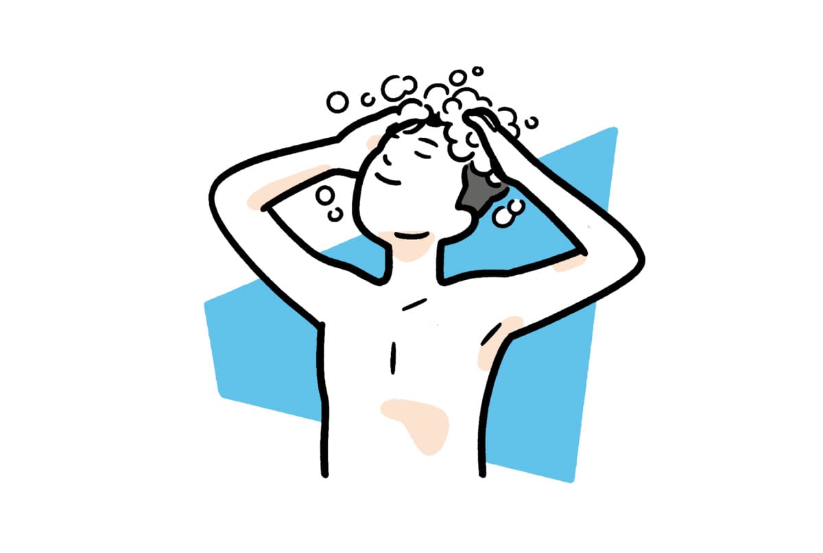洗髪している男性のイラスト