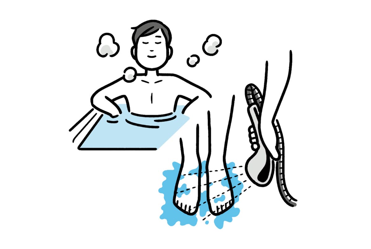 温冷交代浴している男性のイラスト