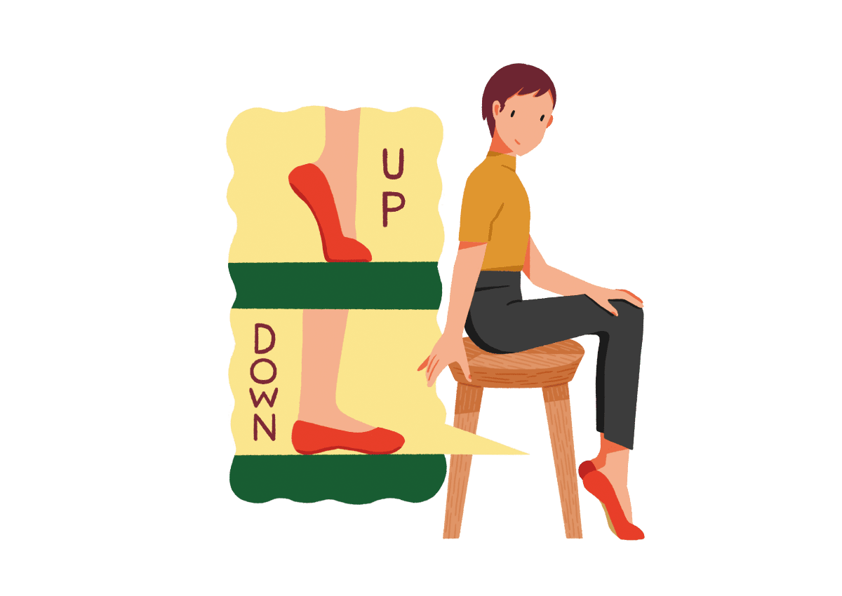 椅子に座りつま先をアップダウンする女性のイラスト