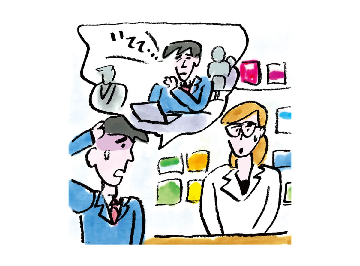 薬剤師に症状を話しているイラスト