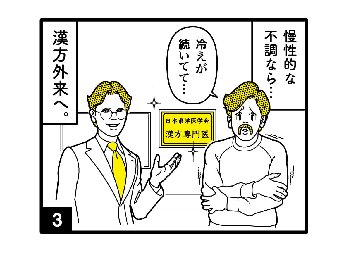漫画の一コマ「漢方外来で慢性的な不調の相談をしている様子」