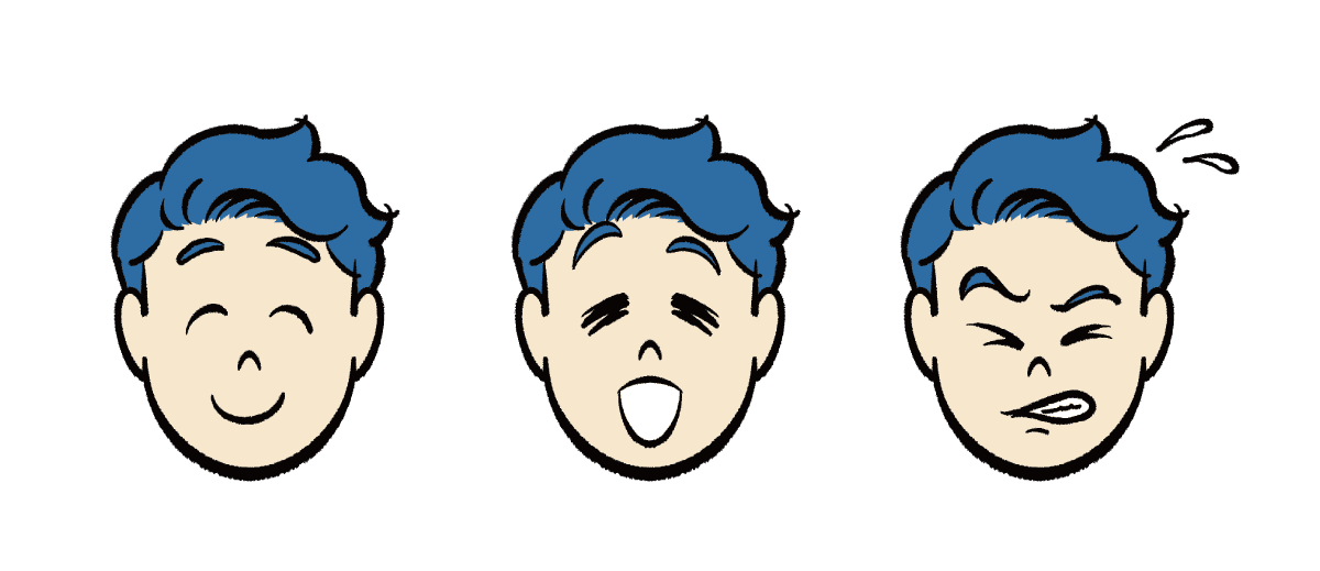 男性の顔のイラスト表情3種